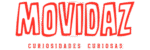 Logo de Movidaz: diseño vibrante en rojo y negro con explosión de rayos alrededor de un cerebro ondulado e iluminado, y texto dinámico 'Movidaz' en letras grandes y curvadas, subtítulo 'Curiosidades Curiosas' – marca de videos divertidos y hechos asombrosos para explorar el mundo con humor y sorpresa.